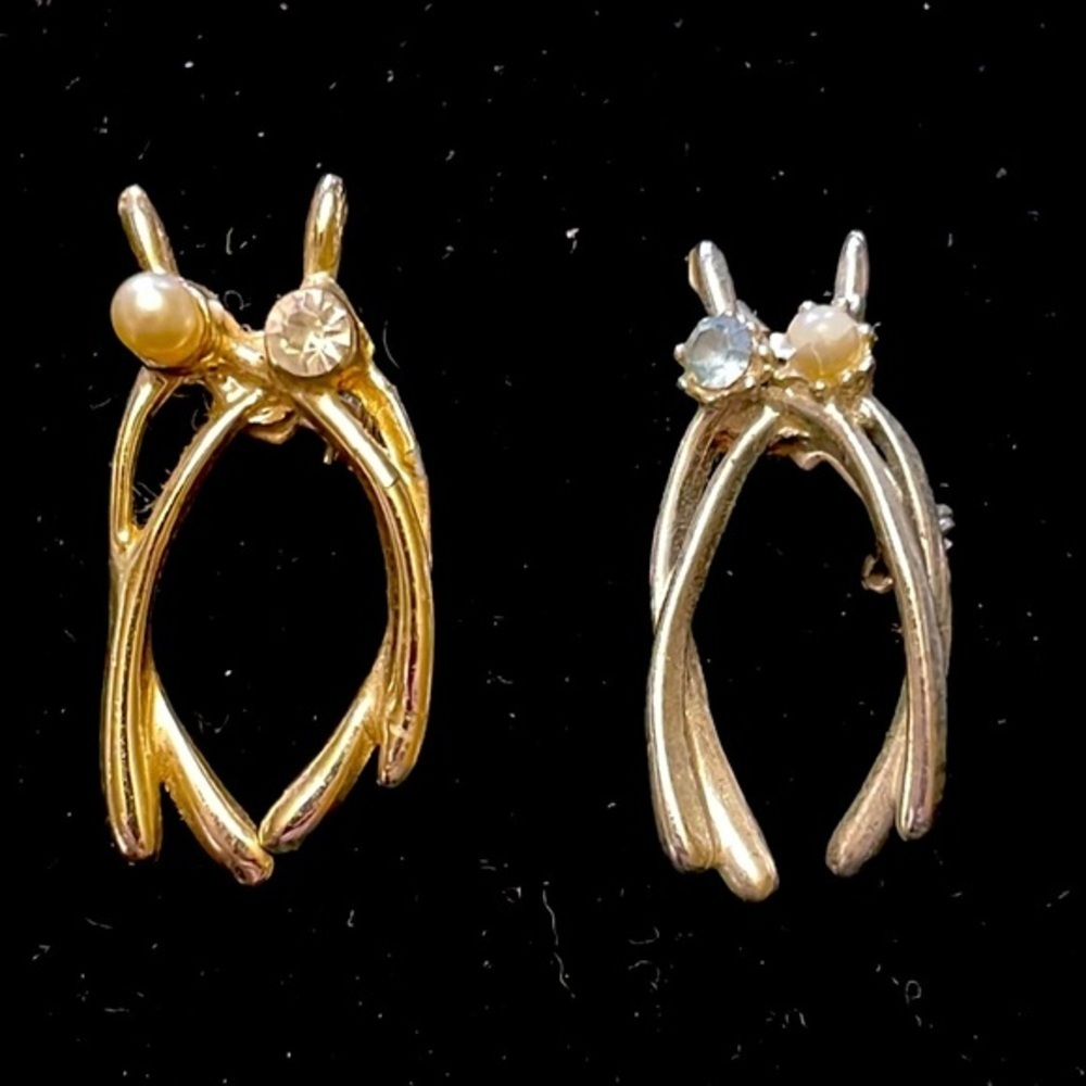 Vintage Wishbone Brooches silver and gold tone